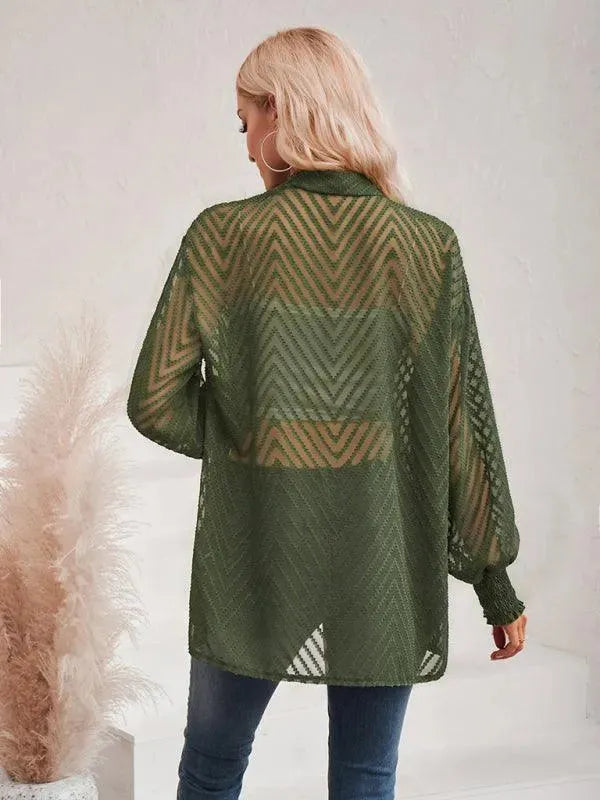 Women’s Jacquard Longline Cardigan Sweater – V-Neck