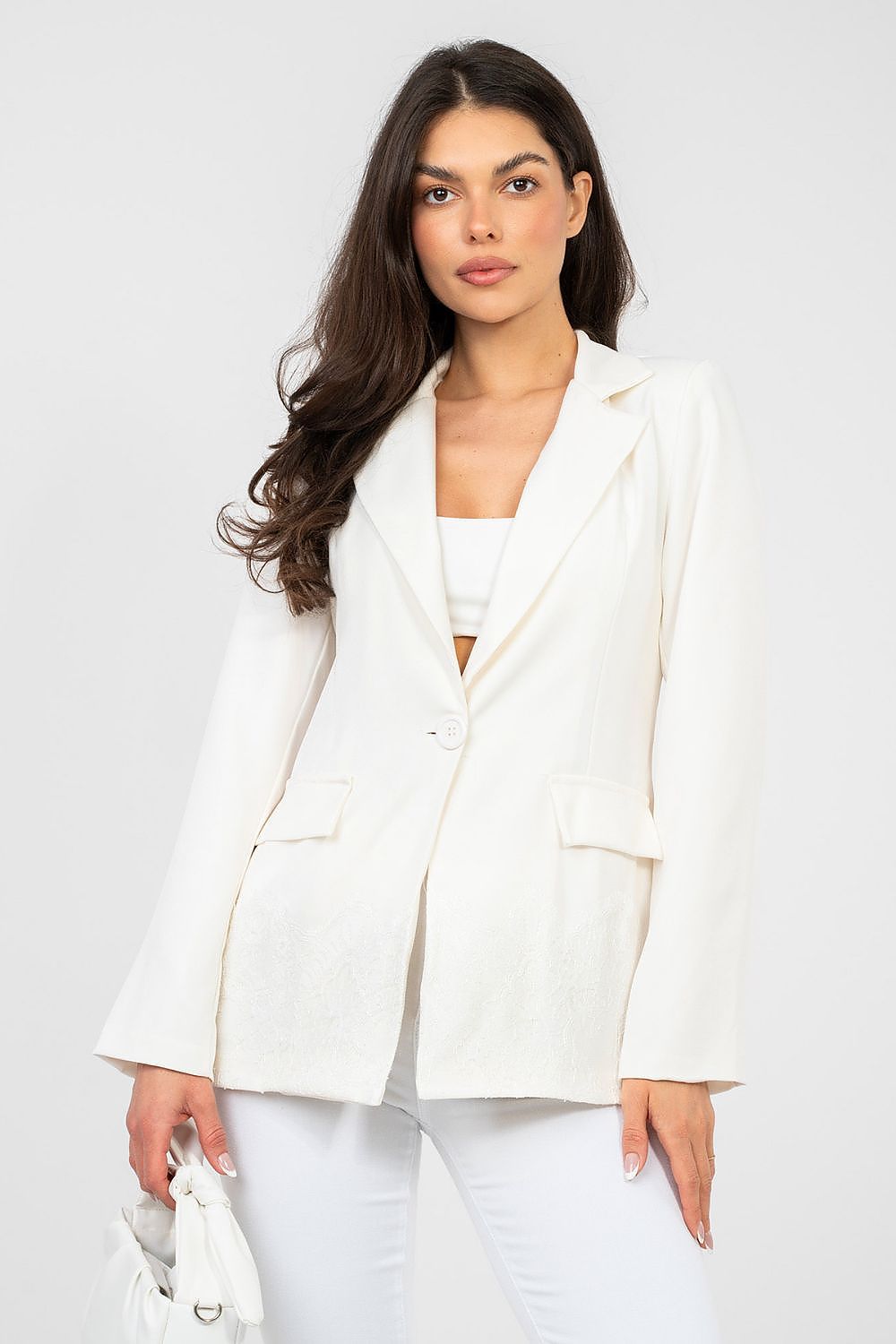 Women's Lace Trim Blazer Elegant Work Style-women's jacket-LeStyleParfait