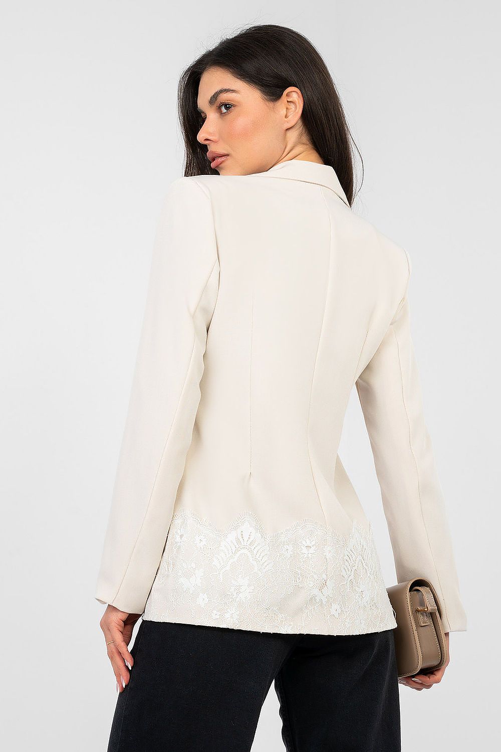 Women's Lace Trim Blazer Elegant Work Style-women's jacket-LeStyleParfait