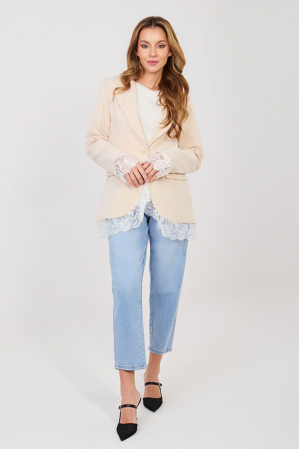 Women's Lace Trim Blazer Structured Office Style-women's jacket-LeStyleParfait