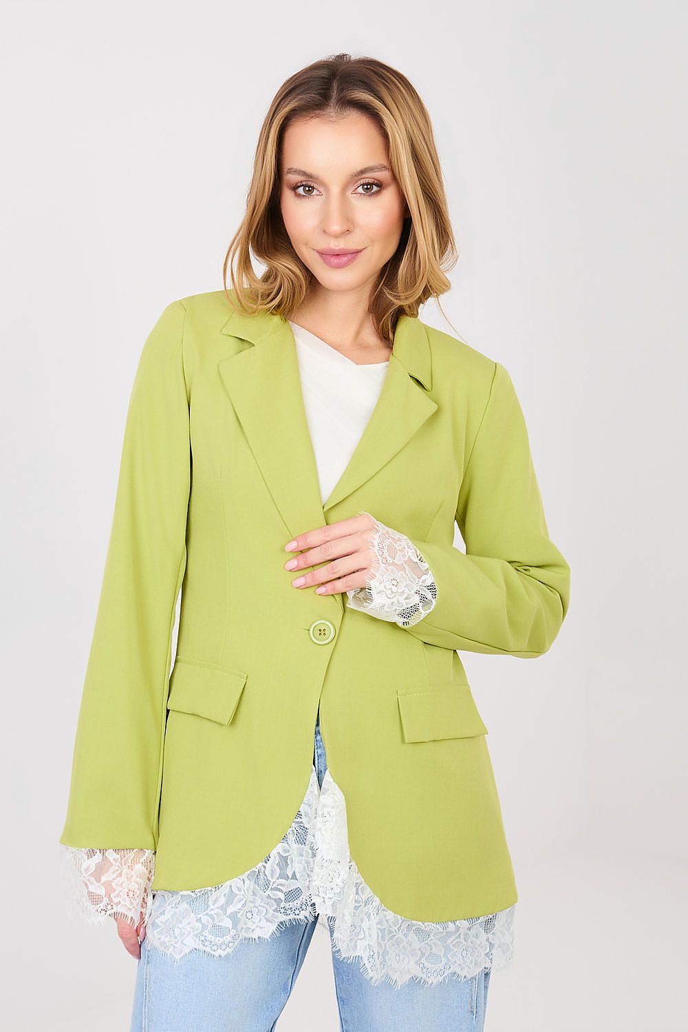 Women's Lace Trim Blazer Structured Office Style-women's jacket-LeStyleParfait