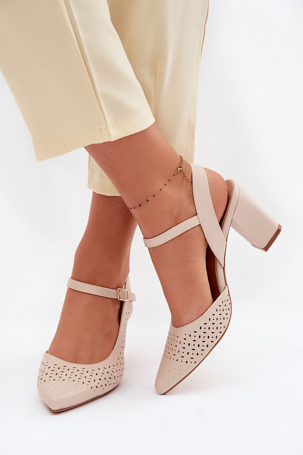 Women’s Laser Cut Block Heel Sandals-Women's Sandals-LeStyleParfait
