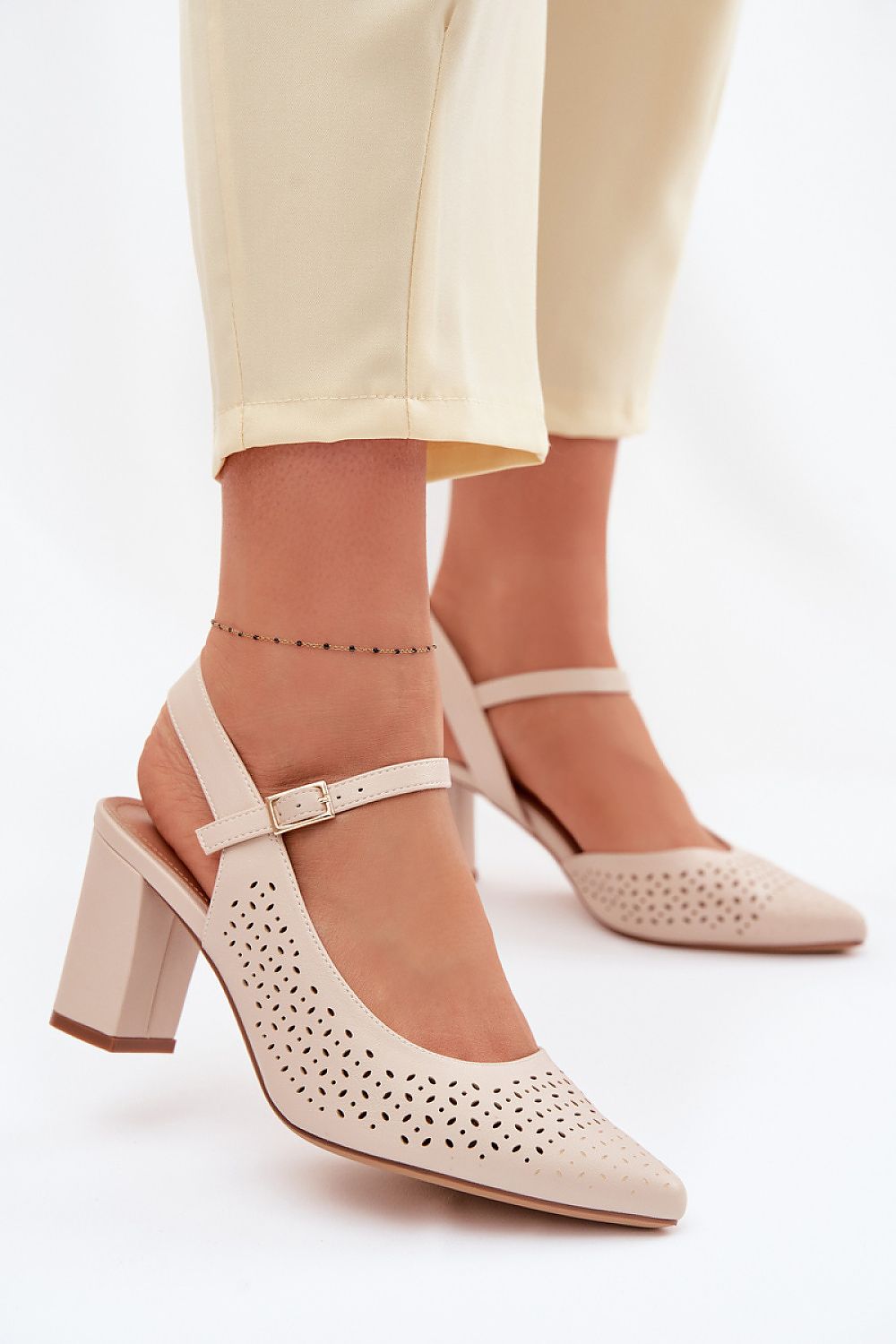Women’s Laser Cut Block Heel Sandals-Women's Sandals-LeStyleParfait