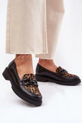 Women’s leather animal print moccasin loafers, low heel casual chic women’s loafers for spring and autumn