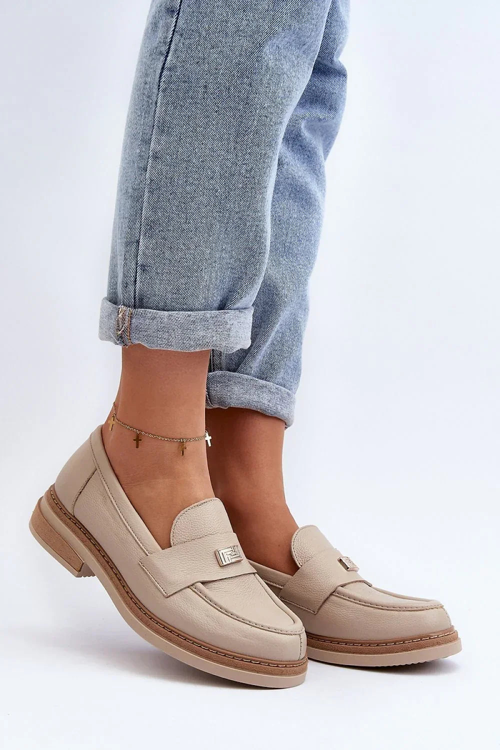Women’s Leather Block Heel Moccasin Loafers