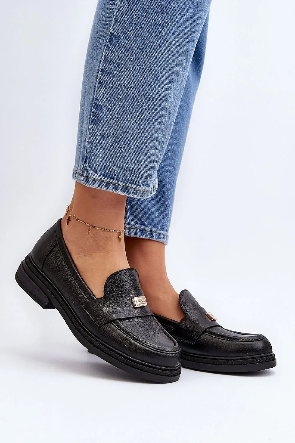 Women’s Leather Block Heel Moccasin Loafers