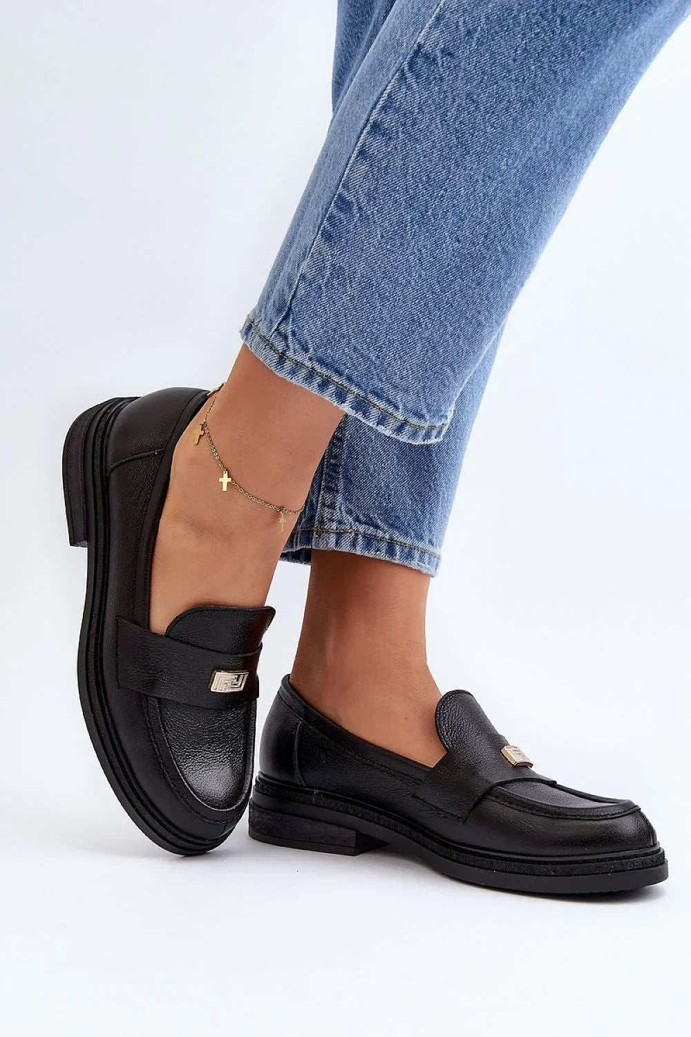 Women’s Leather Block Heel Moccasin Loafers