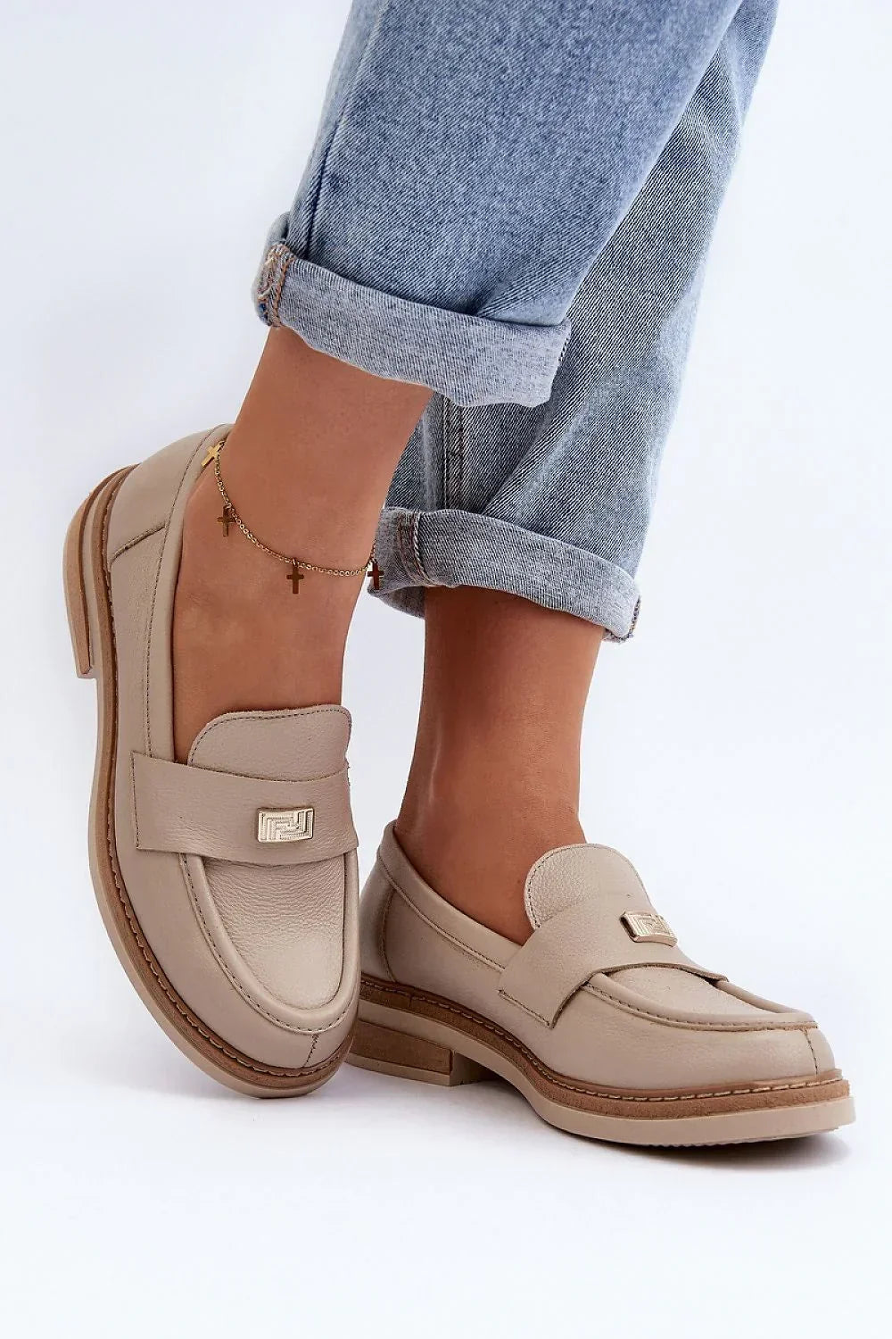 Women’s Leather Block Heel Moccasin Loafers