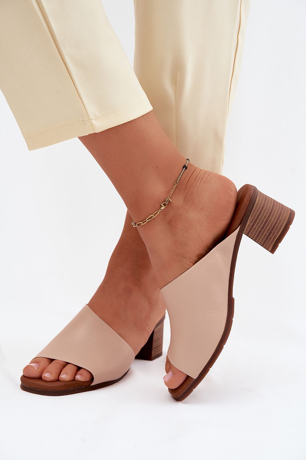 Women’s Leather Block Heel Sandals-Women's Sandals-LeStyleParfait