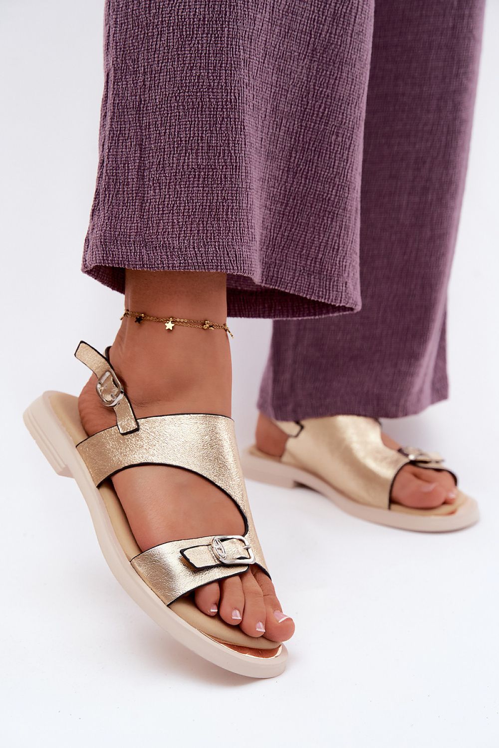 Women’s Leather Flat Buckle Sandals-Women's Sandals-LeStyleParfait