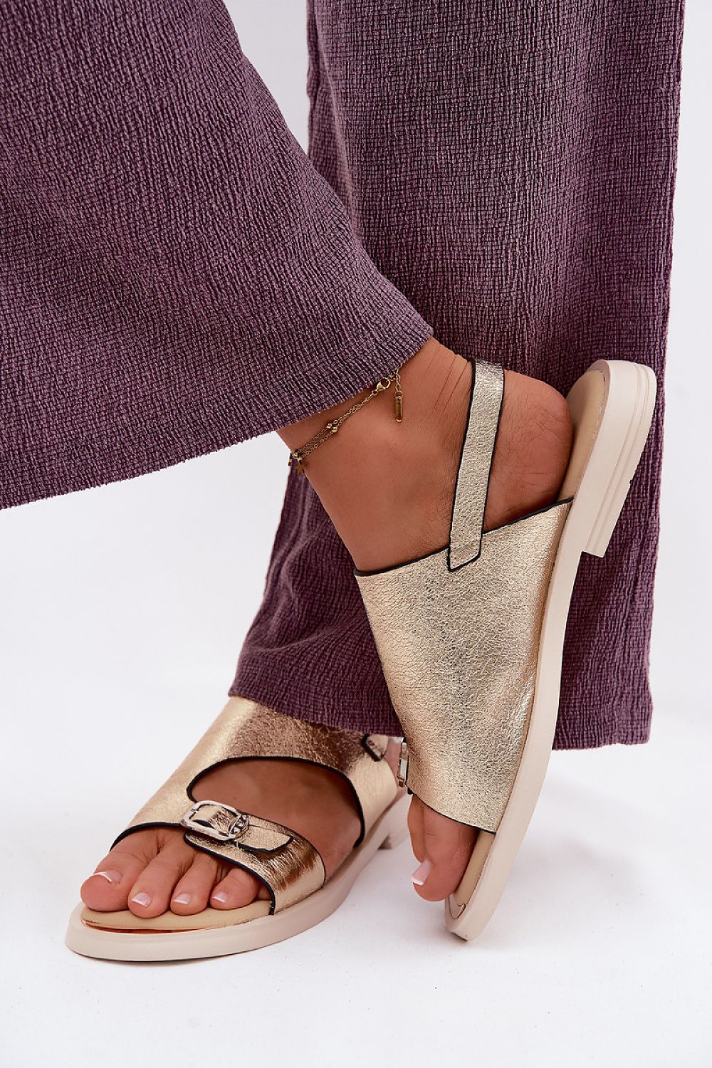 Women’s Leather Flat Buckle Sandals-Women's Sandals-LeStyleParfait