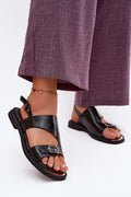 Women’s Leather Flat Buckle Sandals-Women's Sandals-LeStyleParfait