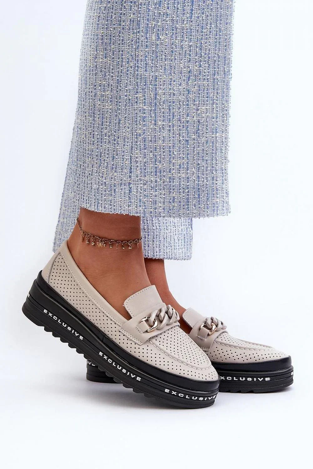 Women’s leather horsebit platform moc toe loafers, chunky women’s platform loafers for workwear and street style