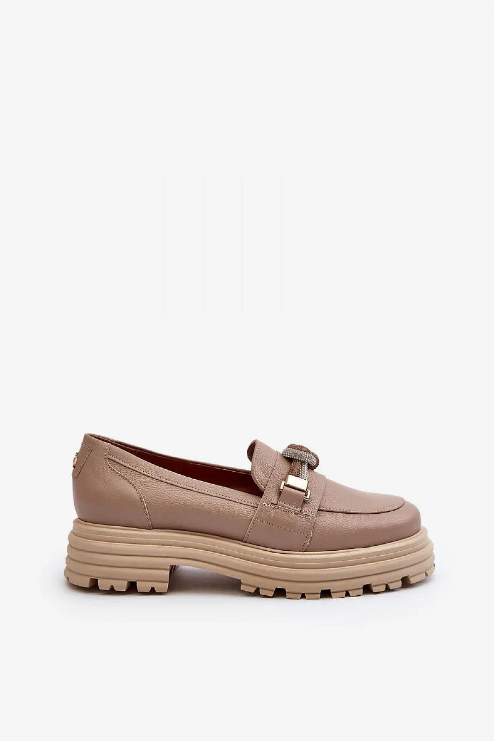 Women’s leather platform moccasin loafers, chunky slip on women’s platform loafers for spring and autumn