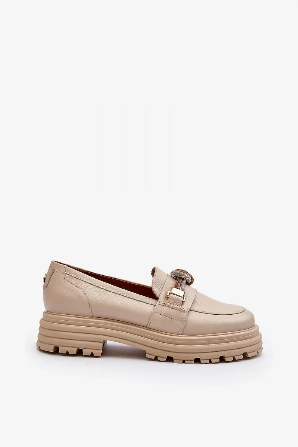 Women’s leather platform moccasin loafers, chunky slip on women’s platform loafers for spring and autumn