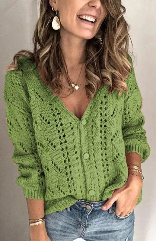 Women’s Lightweight V-Neck Cardigan Sweater – Textured Knit