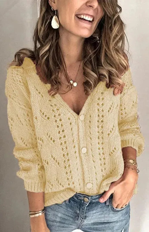 Women’s Lightweight V-Neck Cardigan Sweater – Textured Knit