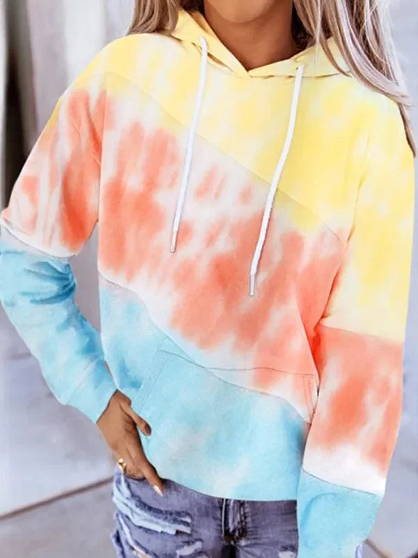 Women's Long Sleeve Panel Hooded Print Top-LeStyleParfait