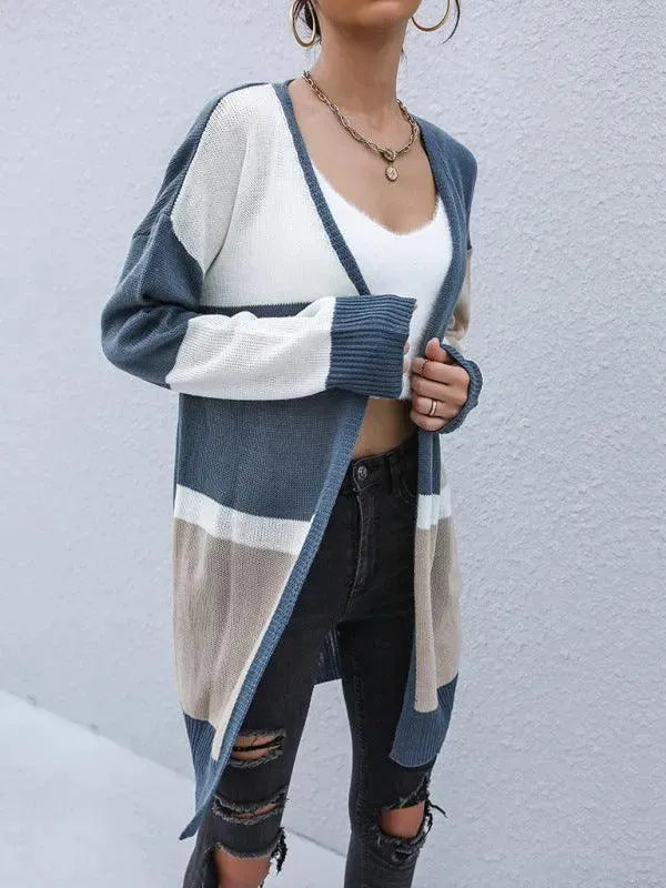 Women's Longline Colorblock V-Neck Cardigan Sweater