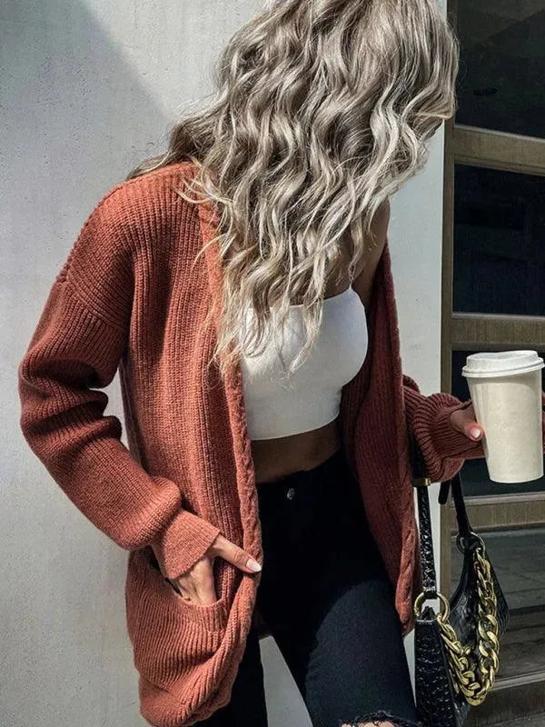 Women's Longline Open Front Pocket Cardigan Sweater