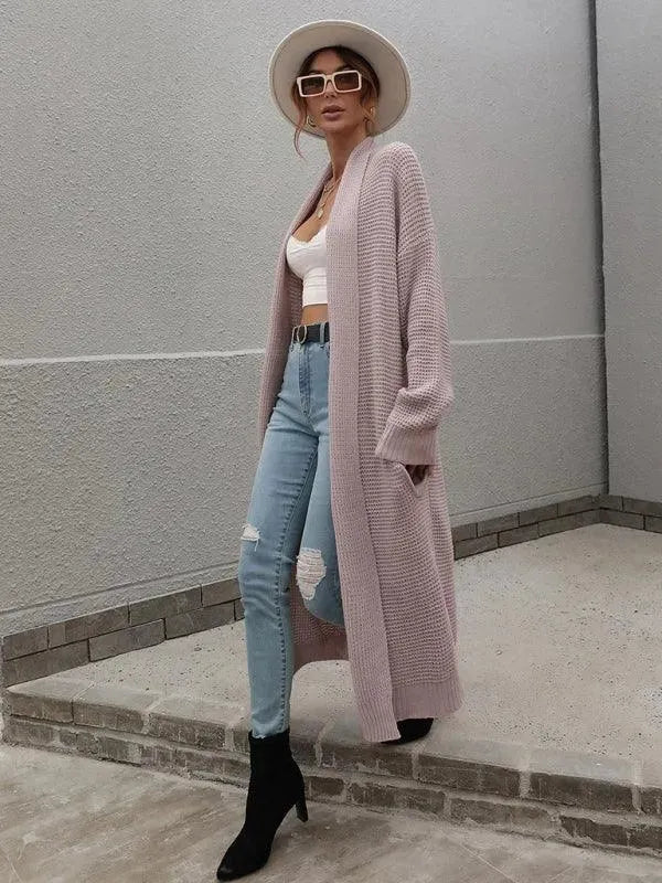Women’s Longline Slip-On Cardigan Sweater – Relaxed V-Neck Layer