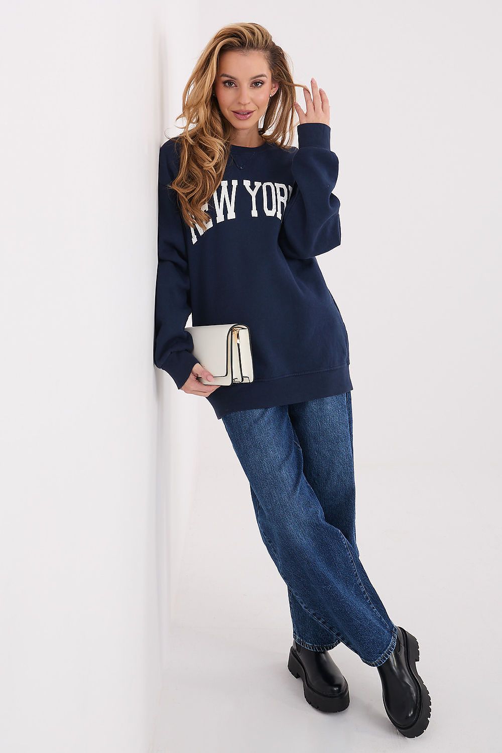 Women's Loose Printed Longline Sweatshirt — Grey-Women Sweatshirt-LeStyleParfait