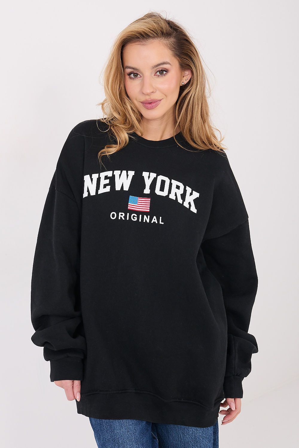 Women's Loose Printed Longline Sweatshirt — Grey-Women Sweatshirt-LeStyleParfait