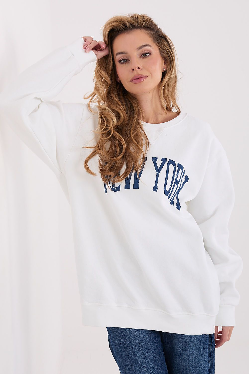 Women's Loose Printed Longline Sweatshirt — Grey-Women Sweatshirt-LeStyleParfait