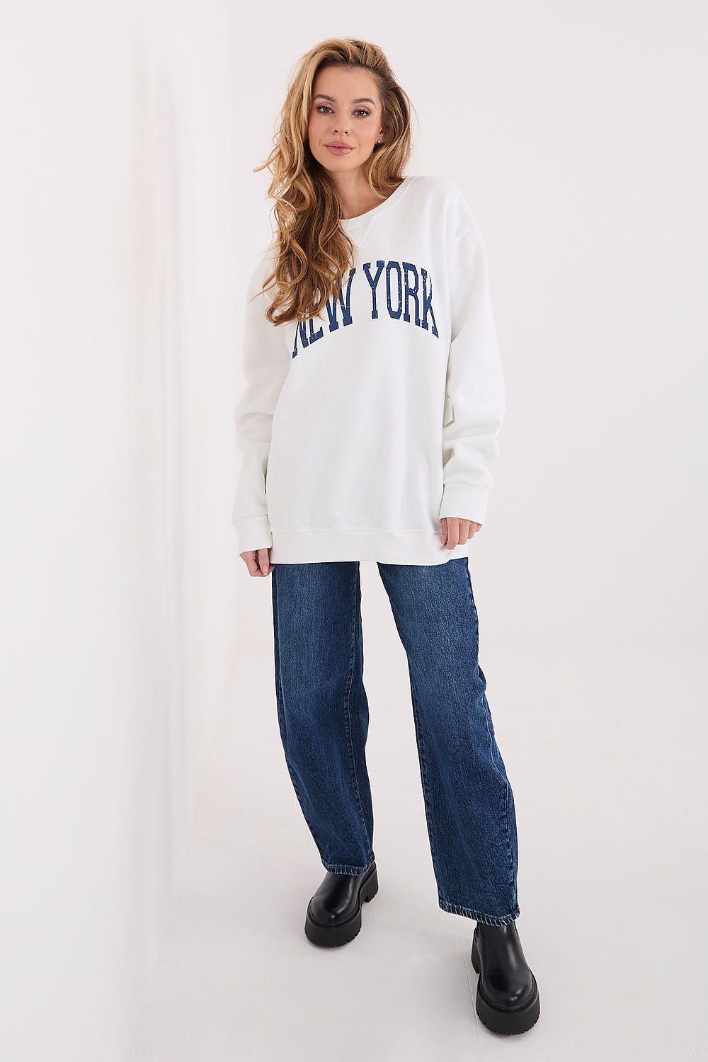 Women's Loose Printed Longline Sweatshirt — Grey-Women Sweatshirt-LeStyleParfait