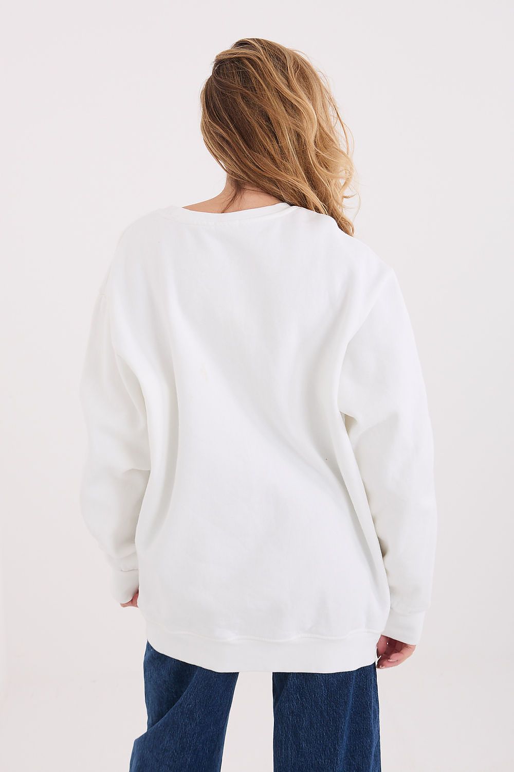 Women's Loose Printed Longline Sweatshirt — Grey-Women Sweatshirt-LeStyleParfait