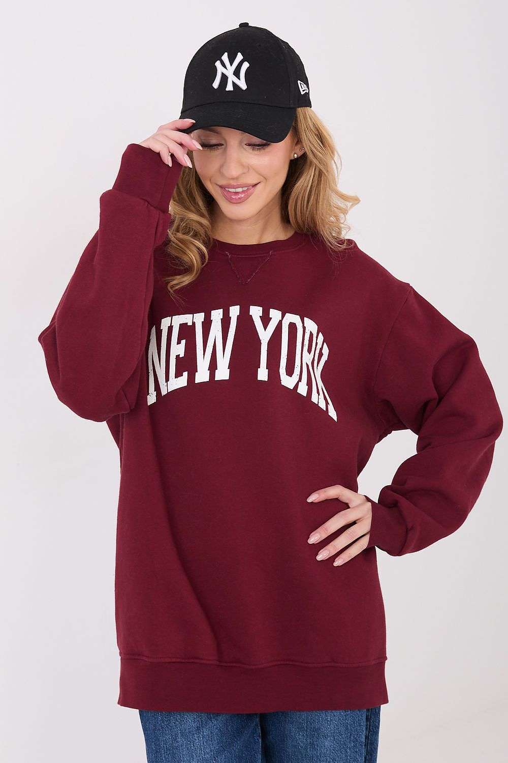 Women's Loose Printed Longline Sweatshirt — Grey-Women Sweatshirt-LeStyleParfait