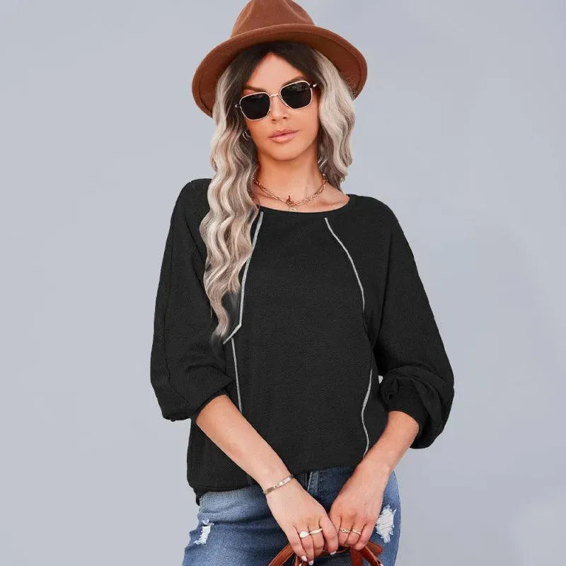 Women's Loose Round Neck Sweatshirt-Women Sweatshirt-LeStyleParfait