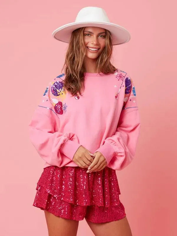 Women's Loose Sequined Casual Sweatshirt-Women Sweatshirt-LeStyleParfait