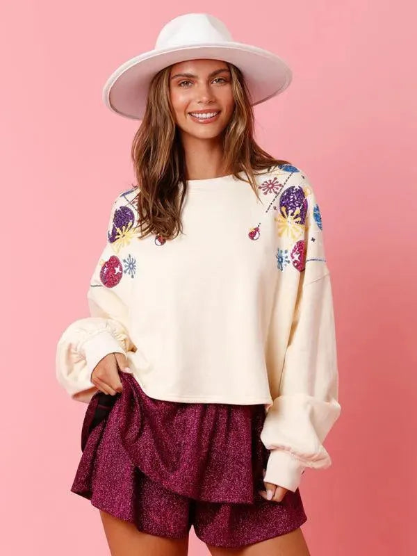 Women's Loose Sequined Casual Sweatshirt-Women Sweatshirt-LeStyleParfait