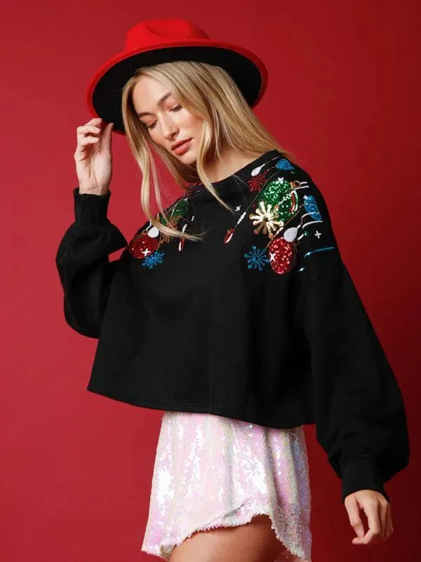 Women's Loose Sequined Casual Sweatshirt-Women Sweatshirt-LeStyleParfait