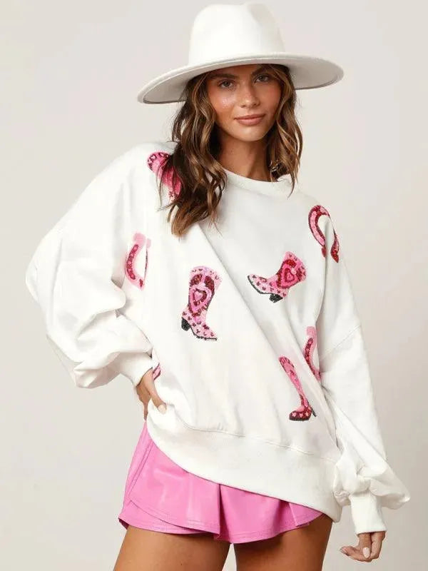 Women's Loose Sequined Sweatshirt-Women Sweatshirt-LeStyleParfait