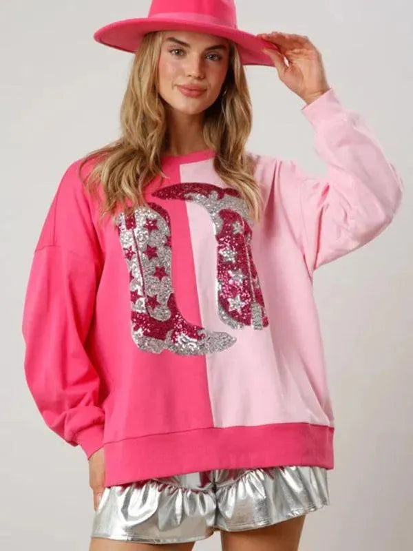 Women's Loose Sequined Sweatshirt-Women Sweatshirt-LeStyleParfait