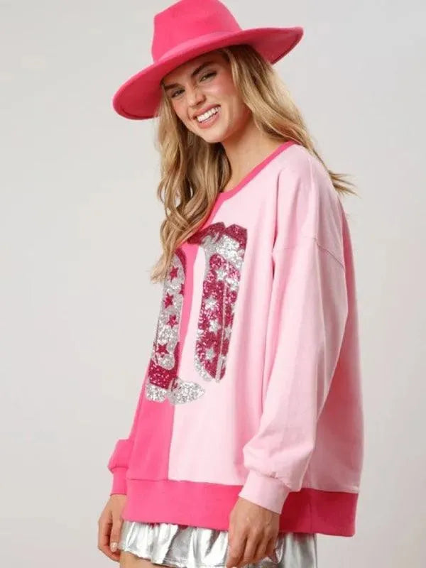 Women's Loose Sequined Sweatshirt-Women Sweatshirt-LeStyleParfait