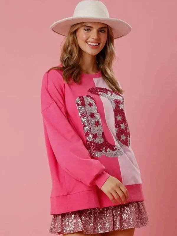 Women's Loose Sequined Sweatshirt-Women Sweatshirt-LeStyleParfait