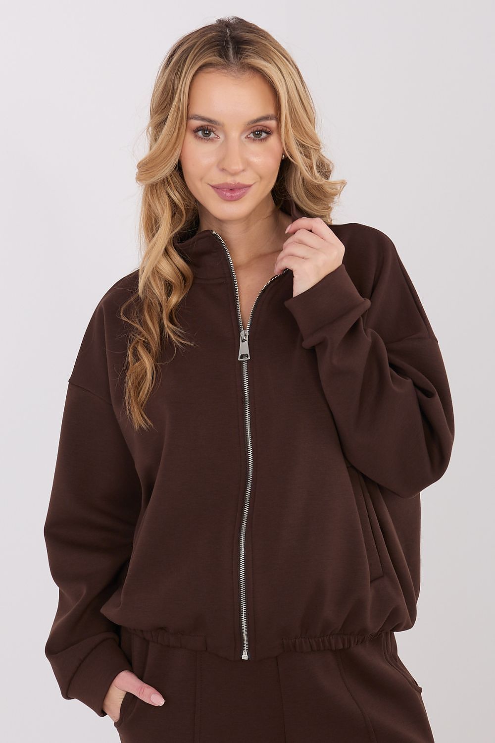 Women's Loose Zip-Up Sweatshirt — Black-Women Sweatshirt-LeStyleParfait