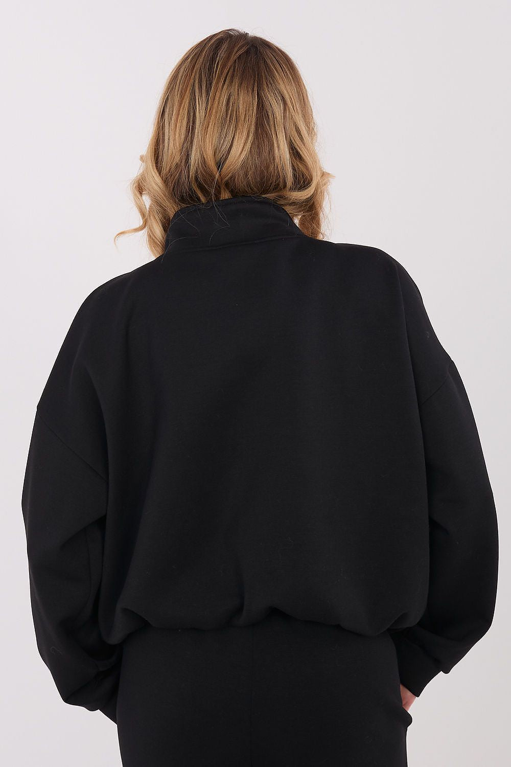 Women's Loose Zip-Up Sweatshirt — Black-Women Sweatshirt-LeStyleParfait