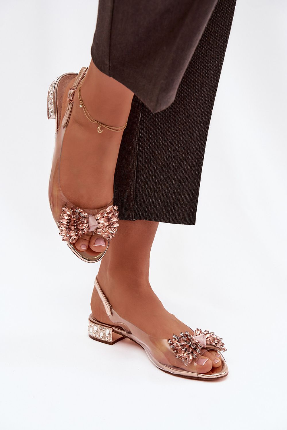 Women’s Low Heel Crystal Sandals-Women's Sandals-LeStyleParfait
