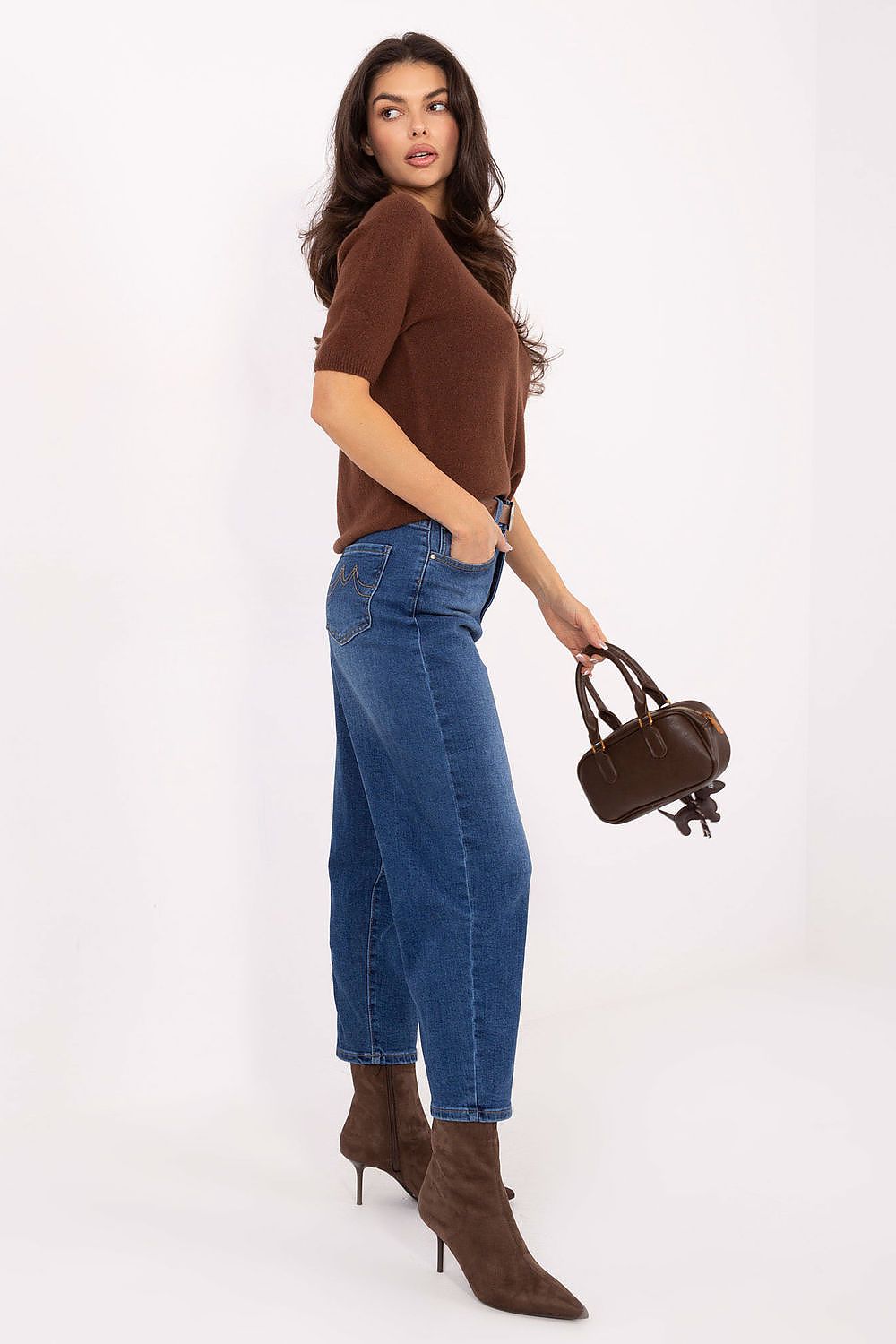 Women's Mom Jeans - Blue High Waist Belted Denim-Straight Leg Jeans-LeStyleParfait