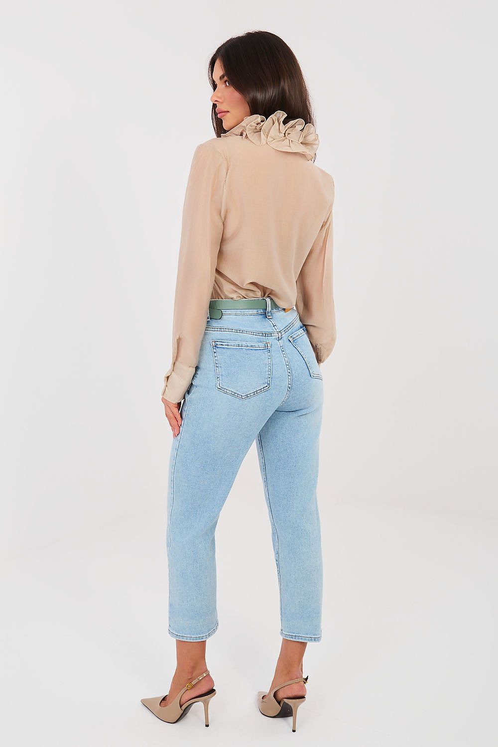 Women's Mom Jeans - Blue High Waist Stretch Denim-Straight Leg Jeans-LeStyleParfait