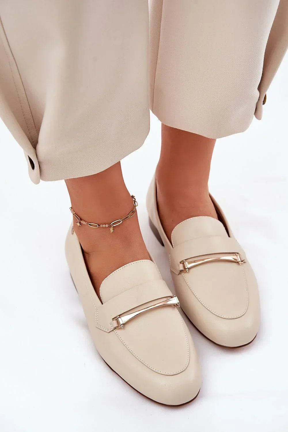 Women’s natural leather horsebit moccasin loafers, flat women’s horsebit loafers for spring and autumn office