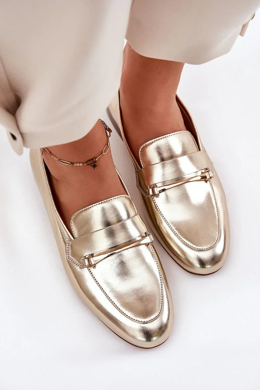 Women’s natural leather horsebit moccasin loafers, flat women’s horsebit loafers for spring and autumn office