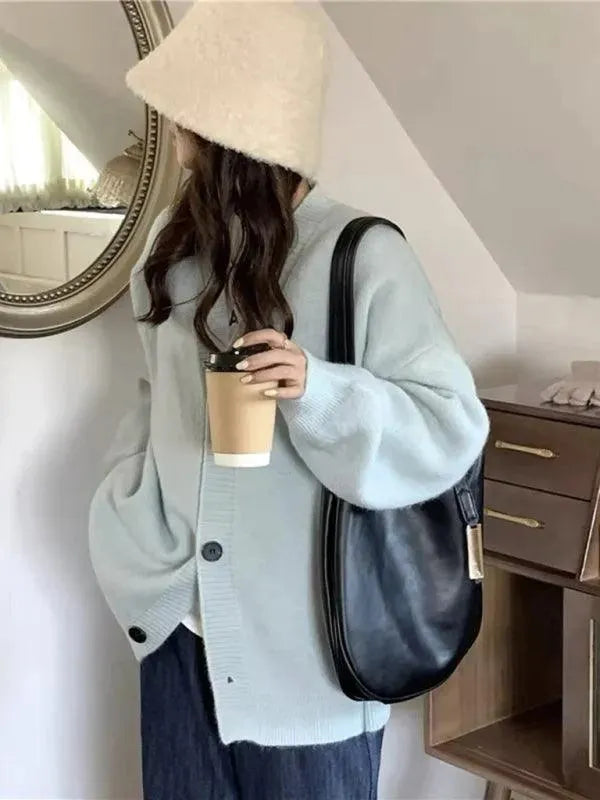Women's Oversized V-Neck Button Cardigan Sweater