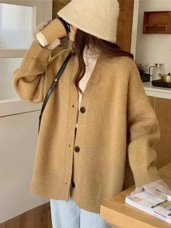 Women's Oversized V-Neck Button Cardigan Sweater