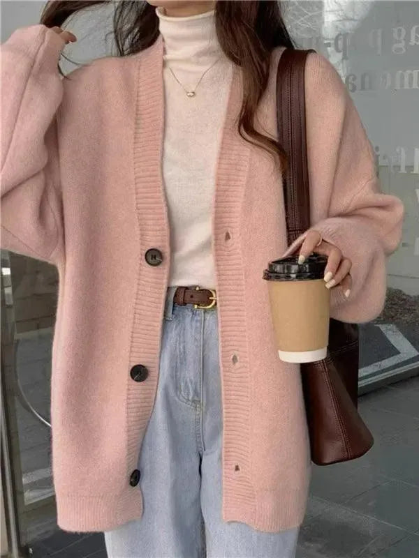 Women's Oversized V-Neck Button Cardigan Sweater