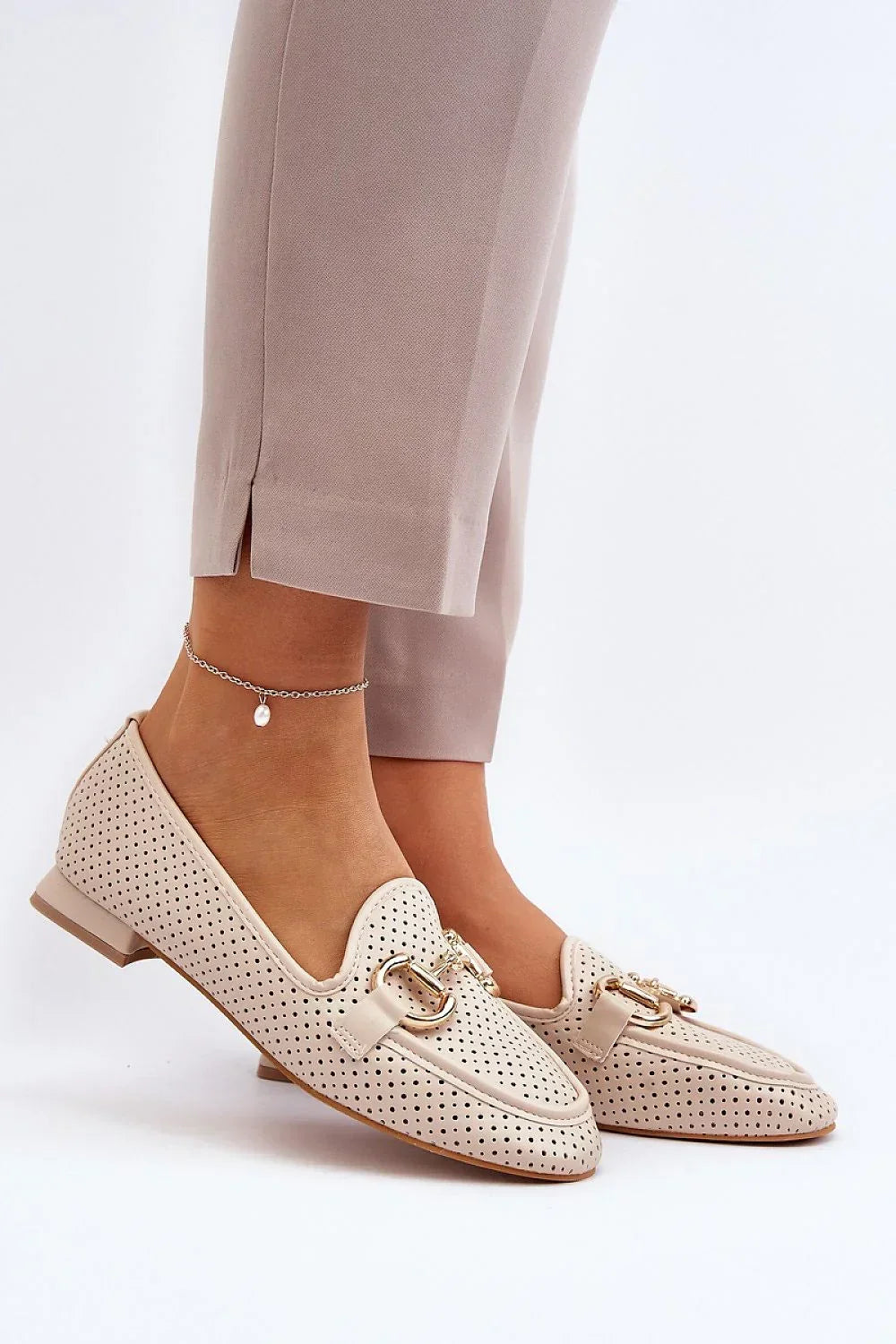 Women’s perforated eco leather moccasin loafers, cushioned breathable flat women’s loafers for casual chic